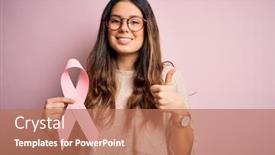  Presentation with pink ribbon - Amazing PPT theme having young-beautiful-brunette-woman-wearing backdrop and a coral colored foreground