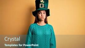  Presentation with clover - Slide set featuring young-beautiful-brunette-woman-wearing background and a ocean colored foreground