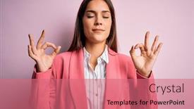  Presentation with meditation - PPT theme with young-beautiful-brunette-woman-wearing background and a coral colored foreground