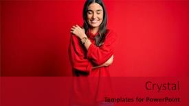  Presentation with confident love - Colorful PPT theme enhanced with young-beautiful-brunette-woman-wearing backdrop and a crimson colored foreground