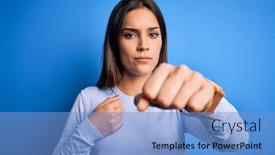  Presentation with violence woman - Slide deck consisting of young-beautiful-brunette-woman-wearing background and a light blue colored foreground