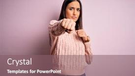  Presentation with violence woman - PPT layouts featuring young-beautiful-brunette-woman-wearing background and a violet colored foreground