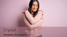  Presentation with self care - Cool new slides with young-beautiful-brunette-woman-wearing backdrop and a coral colored foreground