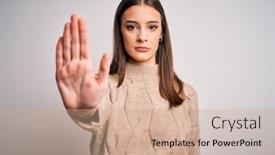  Presentation with young woman wearing boxer gloves - Presentation theme consisting of young-beautiful-brunette-woman-wearing background and a coral colored foreground