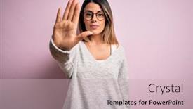  Presentation with hand palm - Beautiful presentation featuring young-beautiful-brunette-woman-wearing backdrop and a soft green colored foreground