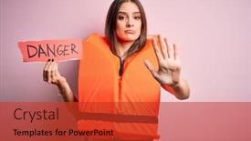  Presentation with danger - PPT layouts featuring young-beautiful-brunette-woman-wearing background and a red colored foreground