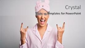  Presentation with rock star - PPT theme having young-beautiful-brunette-woman-wearing background and a light gray colored foreground