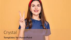  Presentation with lips - Colorful presentation theme enhanced with young-beautiful-brunette-woman-wearing backdrop and a yellow colored foreground