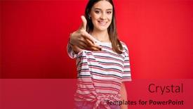  Presentation with business casual - Cool new theme with young-beautiful-brunette-woman-wearing backdrop and a red colored foreground