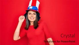  Presentation with listening woman - Theme enhanced with young-beautiful-brunette-woman-wearing background and a red colored foreground