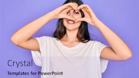  Presentation with purple heart - PPT theme featuring young-beautiful-brunette-woman-wearing background and a light blue colored foreground