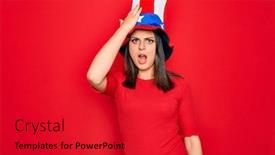  Presentation with independence - PPT layouts with young-beautiful-brunette-woman-wearing background and a red colored foreground