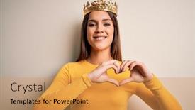  Presentation with queen - Presentation theme having young-beautiful-brunette-woman-wearing background and a yellow colored foreground