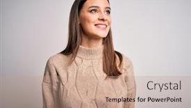  Presentation with face expression recognition - Colorful slides enhanced with young-beautiful-brunette-woman-wearing backdrop and a coral colored foreground