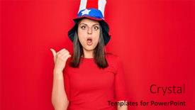  Presentation with independence day - Slide set enhanced with young-beautiful-brunette-woman-wearing background and a red colored foreground
