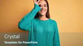  Presentation with yellow green - Colorful slide set enhanced with young-beautiful-brunette-woman-wearing backdrop and a ocean colored foreground