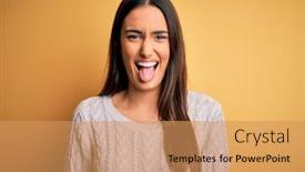  Presentation with emotion - Colorful presentation design enhanced with young-beautiful-brunette-woman-wearing backdrop and a coral colored foreground
