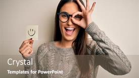  Presentation with fingers - Presentation design with young-beautiful-brunette-woman-wearing background and a gray colored foreground