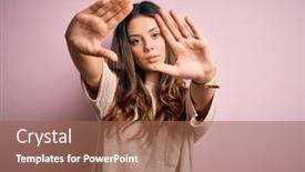  Presentation with frame pink - Slides having young-beautiful-brunette-woman-wearing background and a coral colored foreground