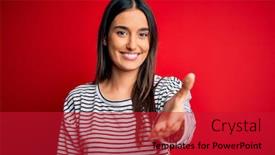  Presentation with business casual - Cool new slides with young-beautiful-brunette-woman-wearing backdrop and a crimson colored foreground