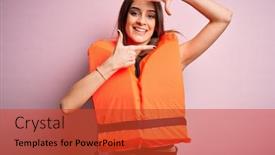  Presentation with frame pink - Presentation design consisting of young-beautiful-brunette-woman-wearing background and a red colored foreground