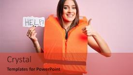  Presentation with fingers - PPT theme having young-beautiful-brunette-woman-wearing background and a red colored foreground