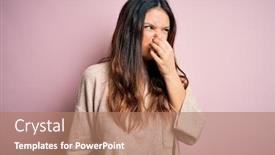  Presentation with bad breath - Slide set featuring young-beautiful-brunette-woman-wearing background and a coral colored foreground