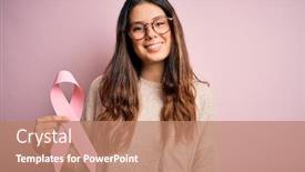  Presentation with pink ribbon - Slide deck having young-beautiful-brunette-woman-wearing background and a coral colored foreground