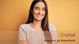  Presentation with yellow - Colorful PPT theme enhanced with young-beautiful-brunette-woman-wearing backdrop and a coral colored foreground