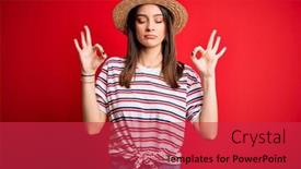  Presentation with meditation - Presentation design consisting of young-beautiful-brunette-woman-wearing background and a  colored foreground