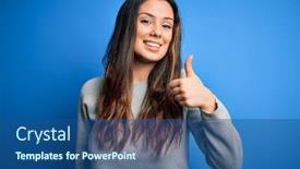  Presentation with success - Slide set enhanced with young-beautiful-brunette-woman-wearing background and a ocean colored foreground