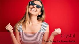  Presentation with celebration life - Audience pleasing presentation theme consisting of young-beautiful-brunette-woman-wearing backdrop and a crimson colored foreground