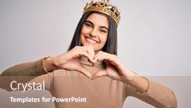  Presentation with golden woman - Cool new slide deck with young-beautiful-brunette-woman-wearing backdrop and a coral colored foreground