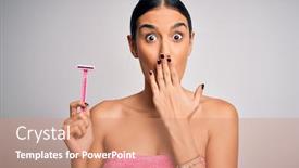  Presentation with razor - Slide set consisting of young-beautiful-brunette-woman-wearing background and a coral colored foreground