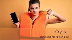  Presentation with safe - Cool new PPT theme with young-beautiful-brunette-woman-wearing backdrop and a gold colored foreground