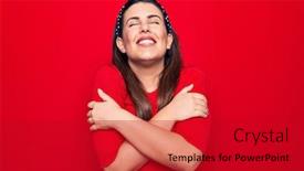  Presentation with confident love - Presentation theme consisting of young-beautiful-brunette-woman-wearing background and a crimson colored foreground