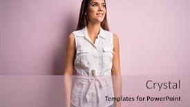  Presentation with pink - Presentation theme having young-beautiful-brunette-woman-wearing background and a soft green colored foreground