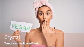  Presentation with vegan - Presentation design enhanced with young-beautiful-brunette-woman-wearing background and a coral colored foreground