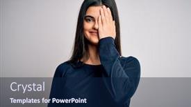  Presentation with emotion - Beautiful slide set featuring young-beautiful-brunette-woman-wearing backdrop and a navy blue colored foreground