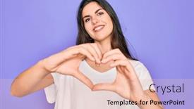  Presentation with purple heart - Amazing slide set having young-beautiful-brunette-woman-wearing backdrop and a lemonade colored foreground