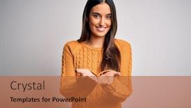  Presentation with giving - Cool new PPT theme with young-beautiful-brunette-woman-wearing backdrop and a red colored foreground