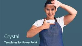  Presentation with apron - Audience pleasing presentation theme consisting of young-beautiful-brunette-woman-wearing backdrop and a ocean colored foreground