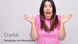  Presentation with pink white - Cool new presentation theme with young-beautiful-brunette-woman-wearing backdrop and a light gray colored foreground