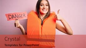  Presentation with danger - PPT theme consisting of young-beautiful-brunette-woman-wearing background and a red colored foreground