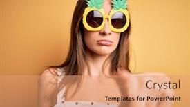  Presentation with pineapple - Colorful presentation enhanced with young-beautiful-brunette-woman-wearing backdrop and a coral colored foreground