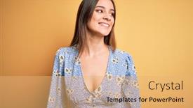  Presentation with floral - Presentation featuring young-beautiful-brunette-woman-wearing background and a yellow colored foreground