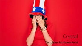  Presentation with independence day - Colorful presentation theme enhanced with young-beautiful-brunette-woman-wearing backdrop and a red colored foreground