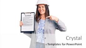  Presentation with contract - PPT theme enhanced with young-beautiful-brunette-woman-wearing background and a white colored foreground