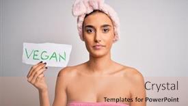  Presentation with vegan - Slide deck enhanced with young-beautiful-brunette-woman-wearing background and a coral colored foreground