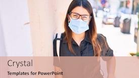  Presentation with wall street - Cool new PPT theme with young-beautiful-brunette-woman-wearing backdrop and a coral colored foreground